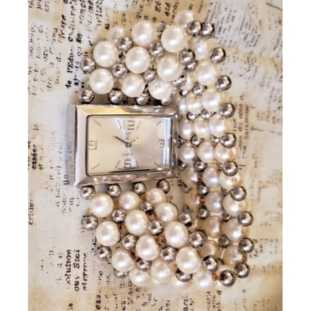 NY&C - New York & Company Watch - Rectangular Face with Faux Pearl Bracelet - Picture 7 of 9